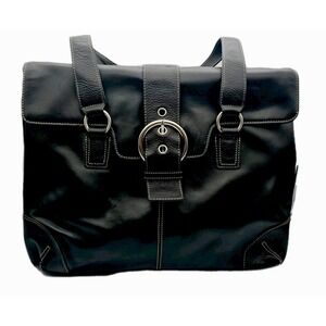 Franklin Covey Leather Messenger Shoulder Laptop Bag Travel Handbag Purse Black